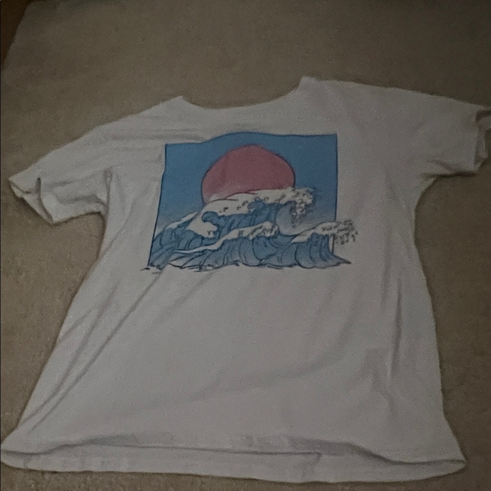 Mighty Fine White Tee with Blue and Pink Graphic